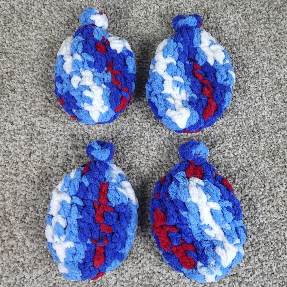 Handmade Reusable Crochet Water Balloons Set of 4 Red White Blue Splash Balls